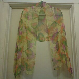 PRETTY GIRL SOFT GIRL SWEET GIRL FLOAT SCARF SHEER W PASTEL FOLIAGE